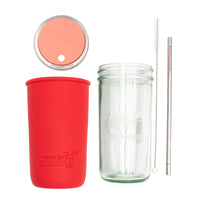 Mason Jar Lifestyle 24oz Pint & Half Water Bottle Travel Tumbler with Silicone Sleeve & Straw Lid