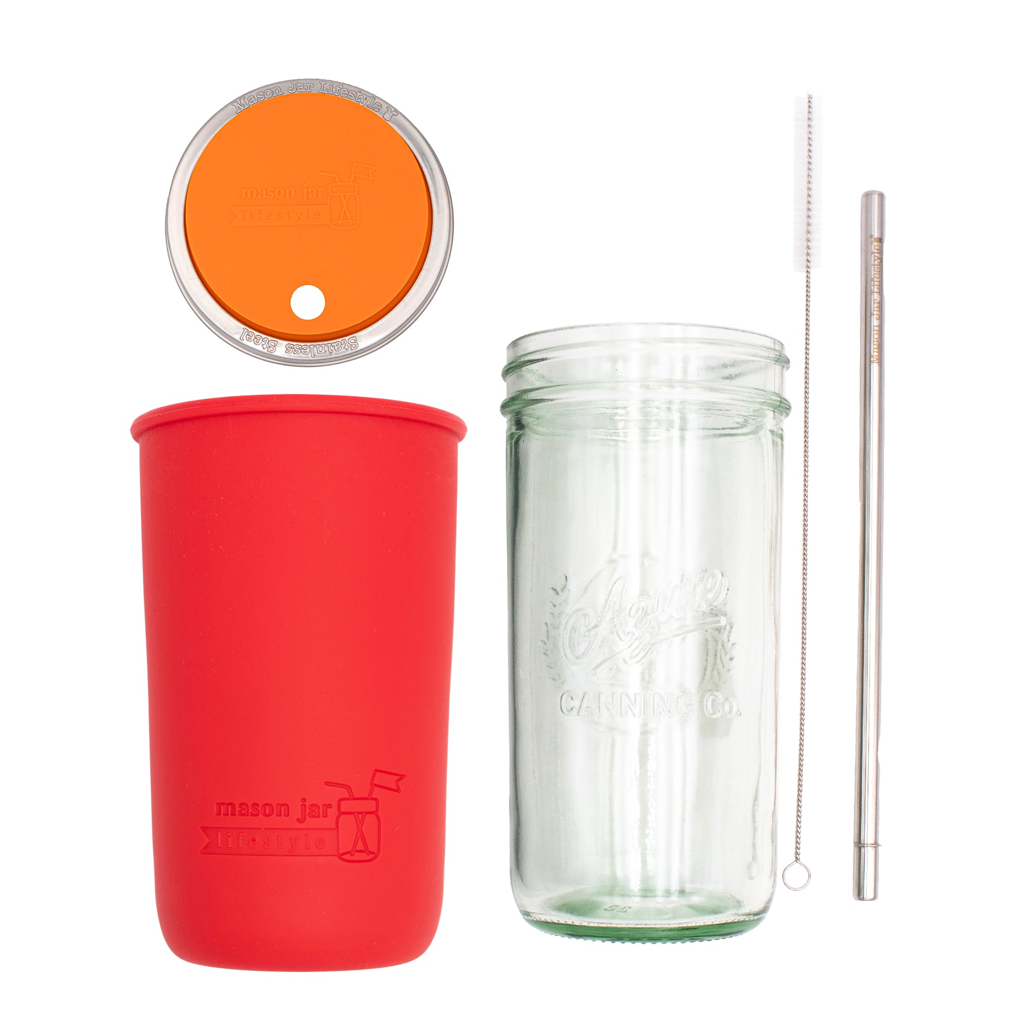 Mason Jar Lifestyle 24oz Pint & Half Water Bottle Travel Tumbler with Silicone Sleeve & Straw Lid