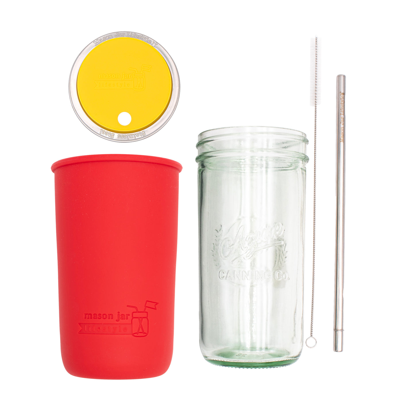 Mason Jar Lifestyle 24oz Pint & Half Water Bottle Travel Tumbler with Silicone Sleeve & Straw Lid