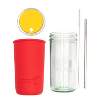 Mason Jar Lifestyle 24oz Pint & Half Water Bottle Travel Tumbler with Silicone Sleeve & Straw Lid