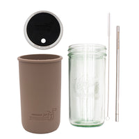 Pint and a half water bottle azure stainless steel straw cleaner pint and a half sleeve cocoa brown wide mouth straw hole lid black product on white components