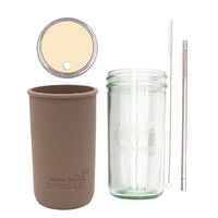 Pint and a half water bottle azure stainless steel straw cleaner pint and a half sleeve cocoa brown wide mouth straw hole lid butter yellow product on white