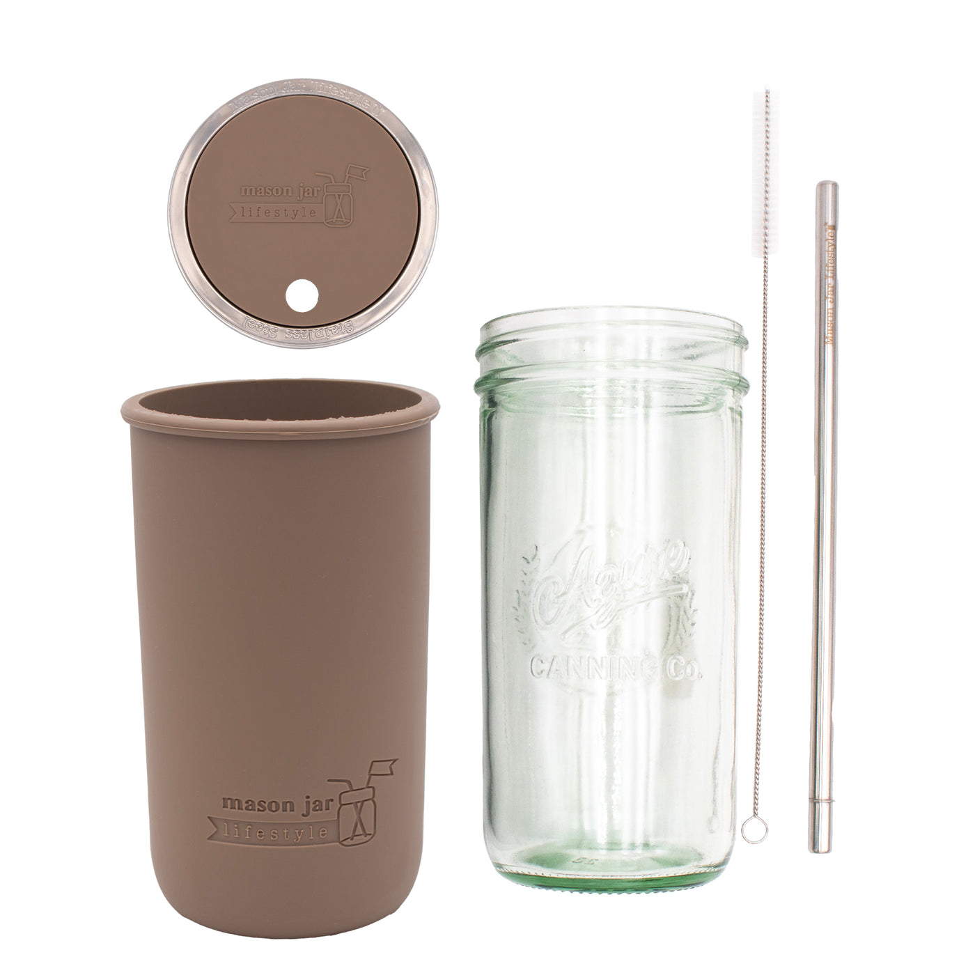 Mason Jar Lifestyle 24oz Pint & Half Water Bottle Travel Tumbler with Silicone Sleeve & Straw Lid
