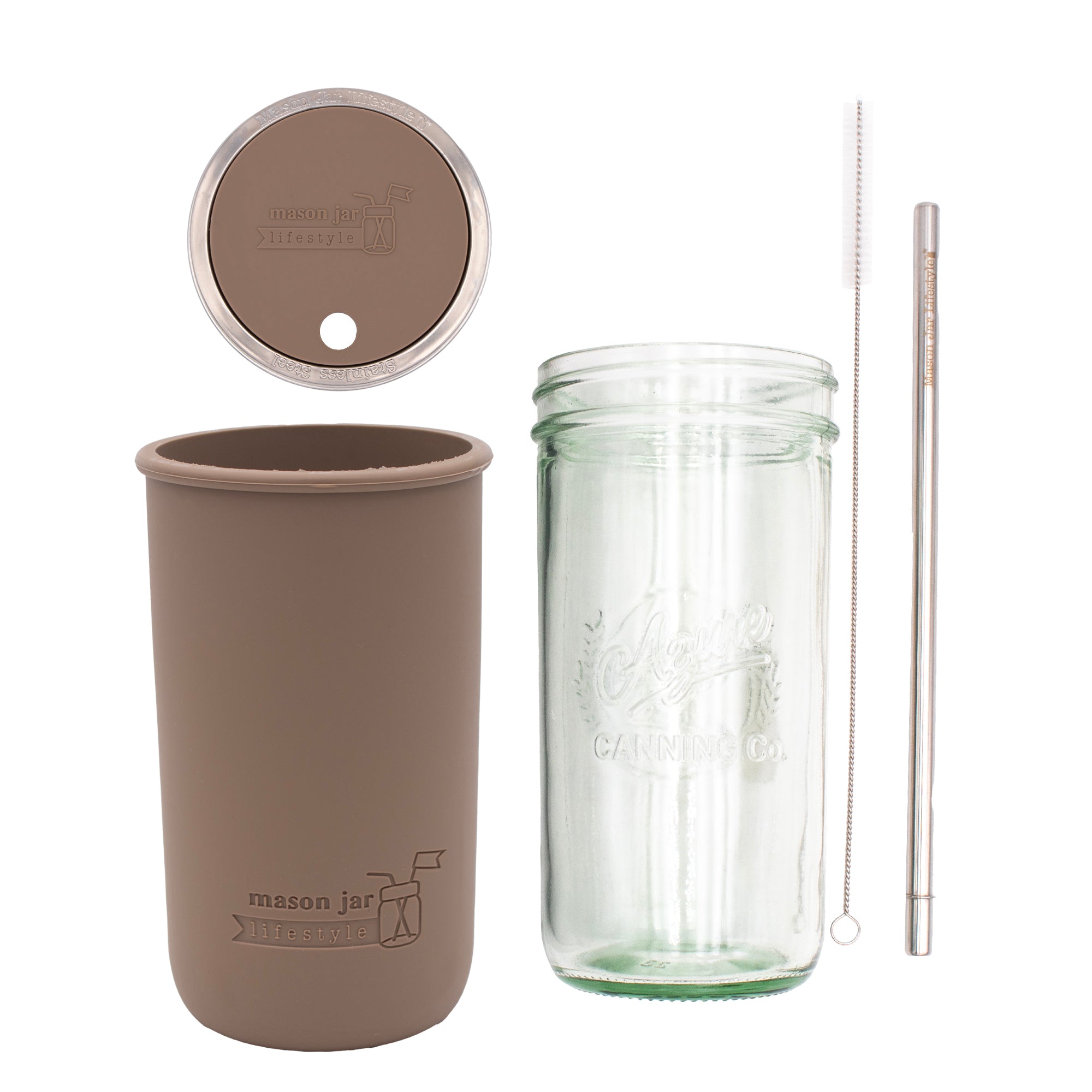 Mason Jar Lifestyle 24oz Pint & Half Water Bottle Travel Tumbler with Silicone Sleeve & Straw Lid