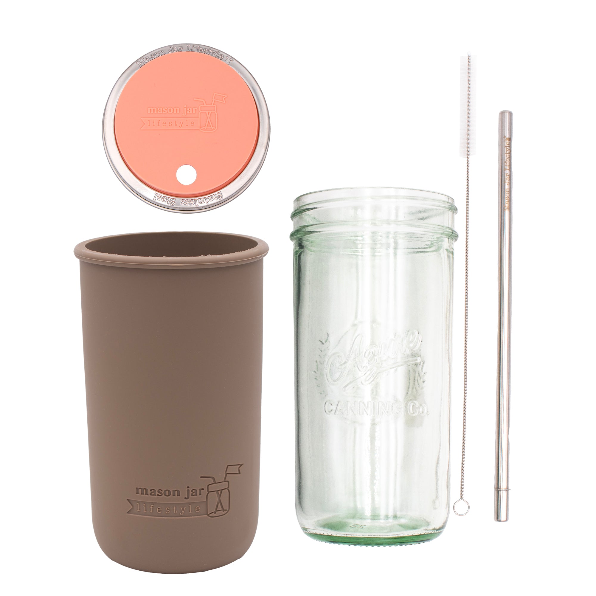 Mason Jar Lifestyle 24oz Pint & Half Water Bottle Travel Tumbler with Silicone Sleeve & Straw Lid