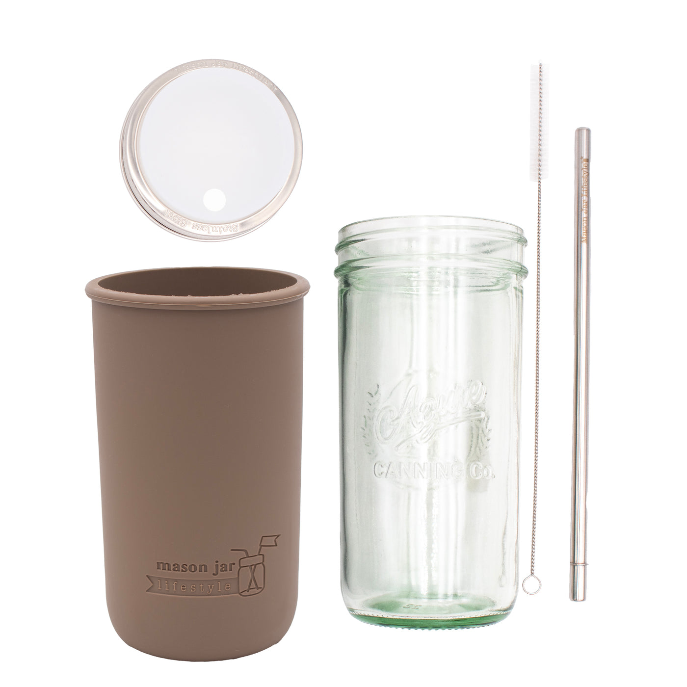 Mason Jar Lifestyle 24oz Pint & Half Water Bottle Travel Tumbler with Silicone Sleeve & Straw Lid