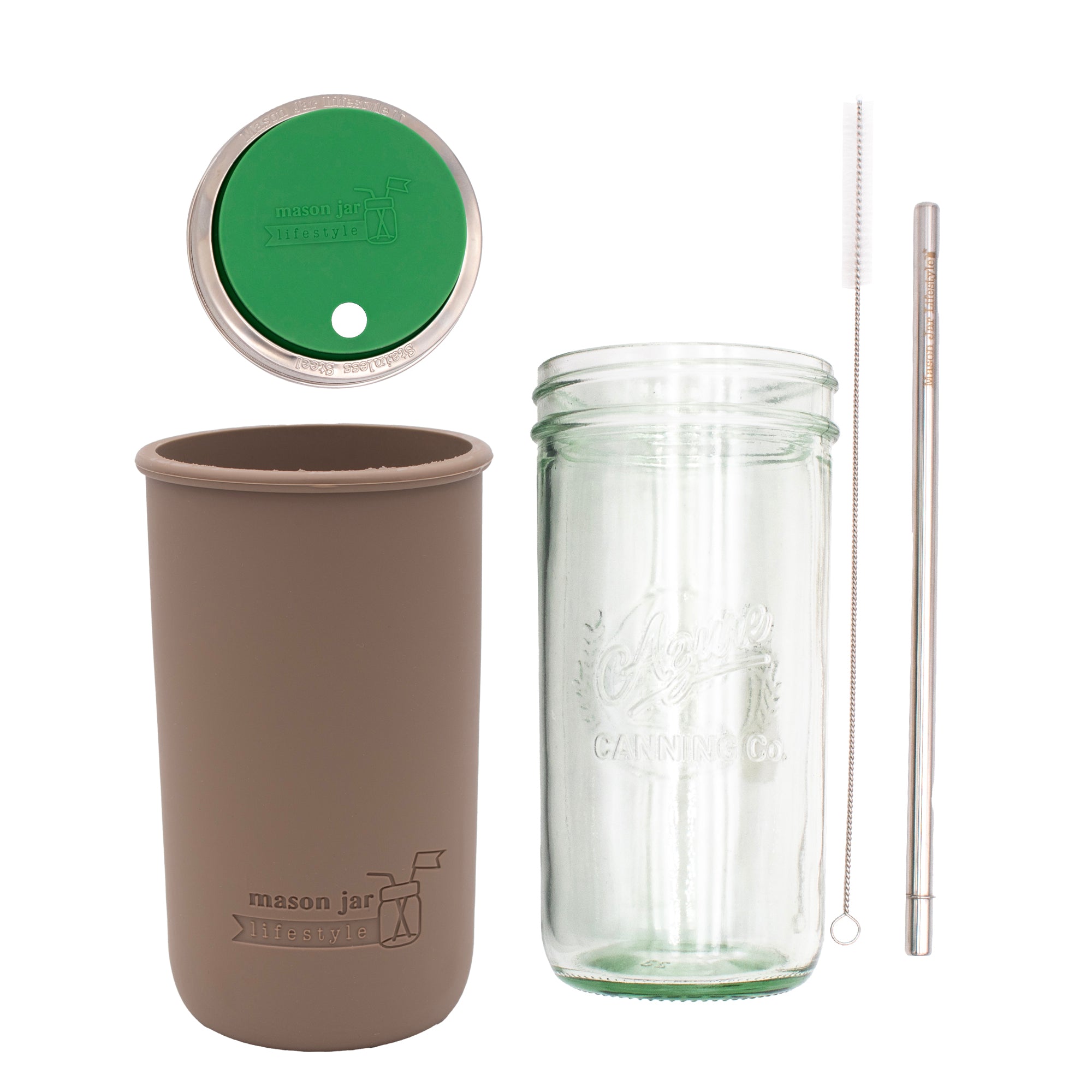 Mason Jar Lifestyle 24oz Pint & Half Water Bottle Travel Tumbler with Silicone Sleeve & Straw Lid