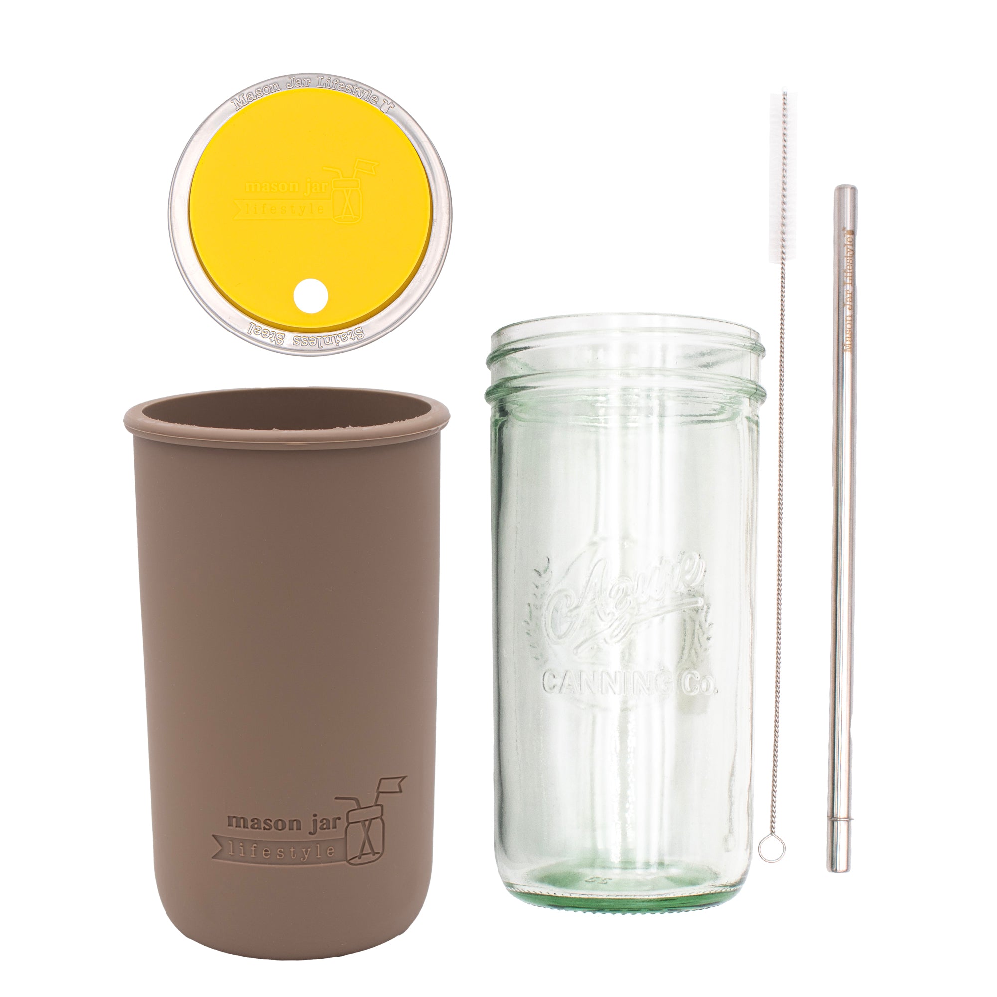 Mason Jar Lifestyle 24oz Pint & Half Water Bottle Travel Tumbler with Silicone Sleeve & Straw Lid