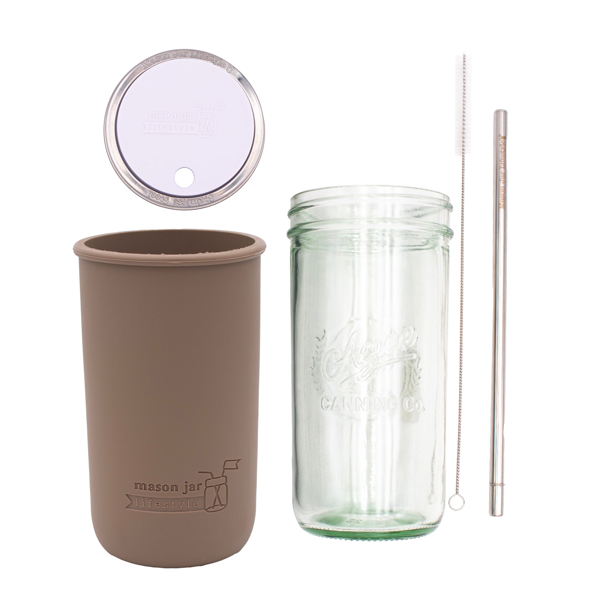Mason Jar Lifestyle 24oz Pint & Half Water Bottle Travel Tumbler with Silicone Sleeve & Straw Lid