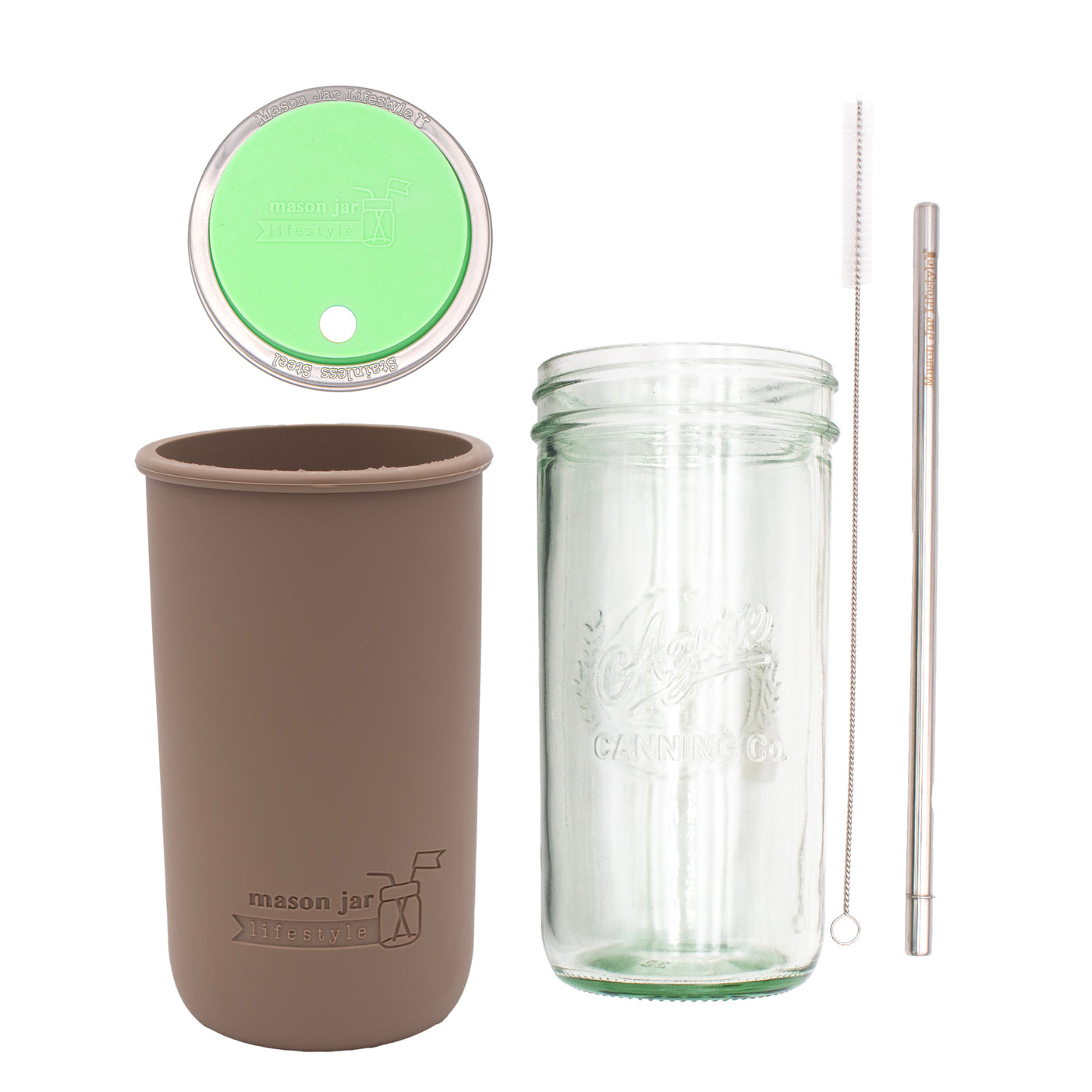 Mason Jar Lifestyle 24oz Pint & Half Water Bottle Travel Tumbler with Silicone Sleeve & Straw Lid
