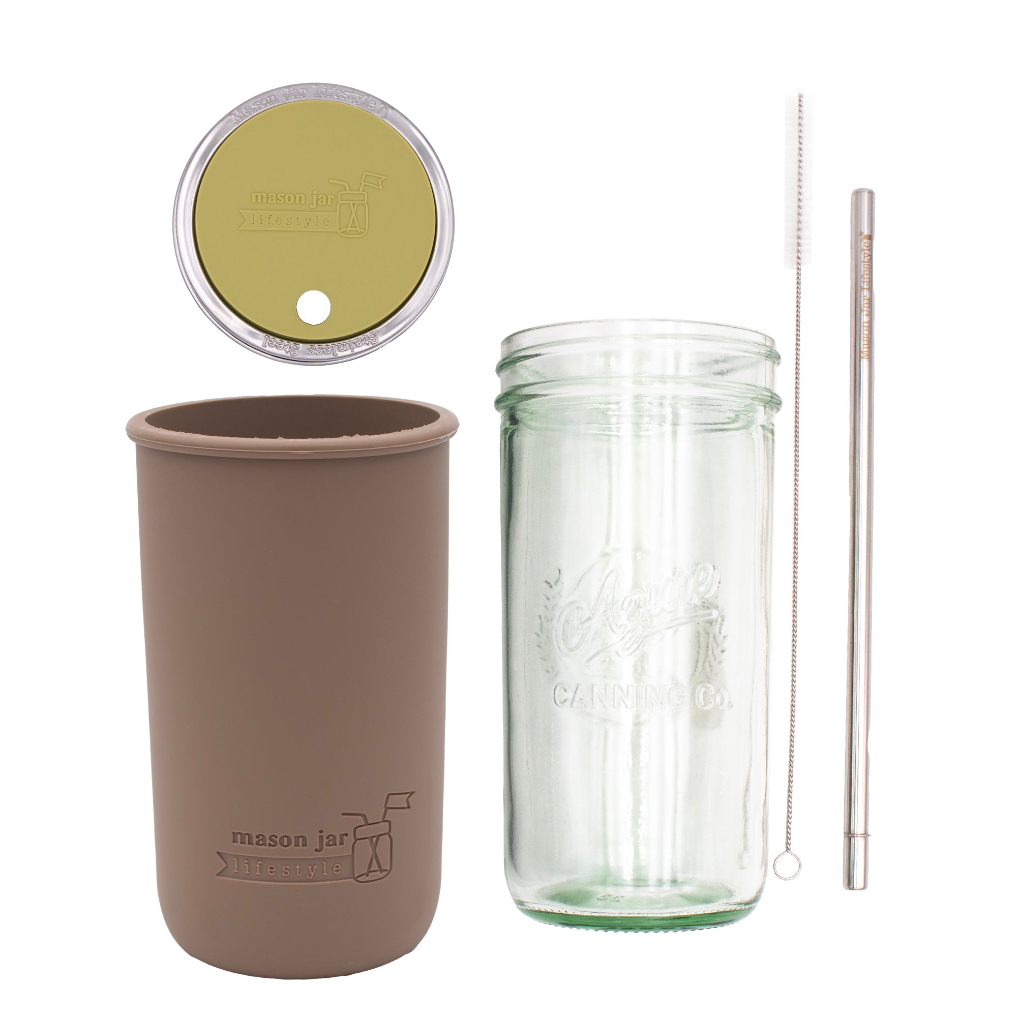 Mason Jar Lifestyle 24oz Pint & Half Water Bottle Travel Tumbler with Silicone Sleeve & Straw Lid