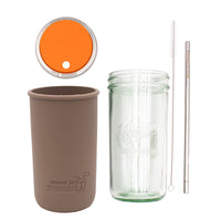 Mason Jar Lifestyle 24oz Pint & Half Water Bottle Travel Tumbler with Silicone Sleeve & Straw Lid