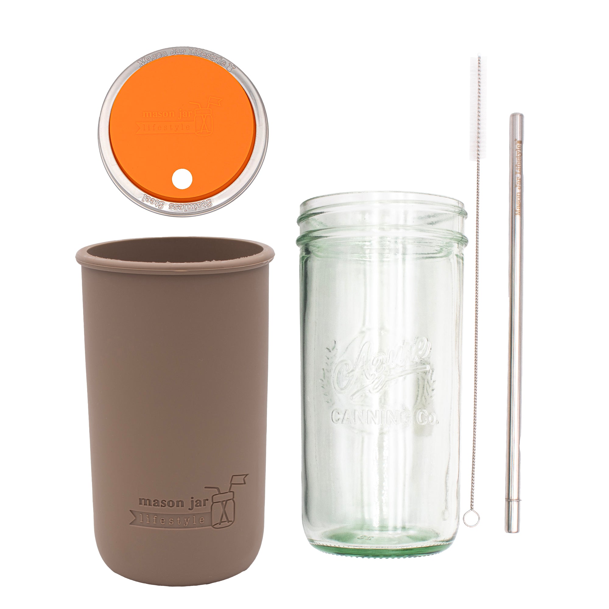 Mason Jar Lifestyle 24oz Pint & Half Water Bottle Travel Tumbler with Silicone Sleeve & Straw Lid