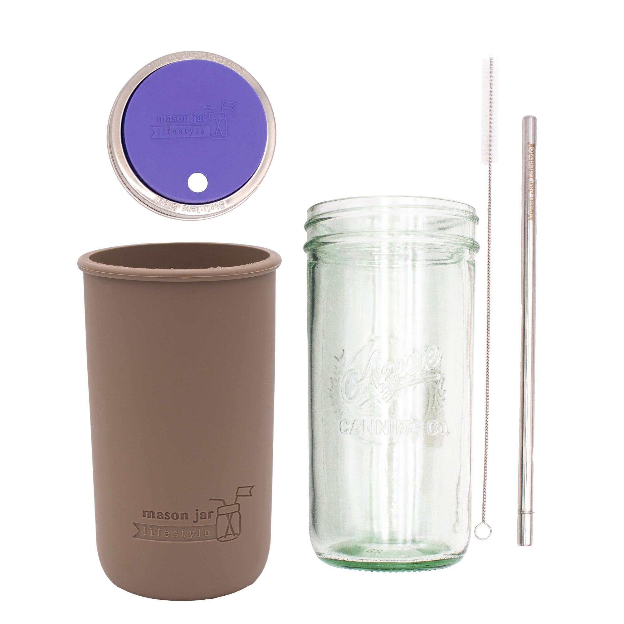 Mason Jar Lifestyle 24oz Pint & Half Water Bottle Travel Tumbler with Silicone Sleeve & Straw Lid