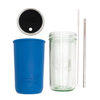 Pint and a half water bottle azure stainless steel straw cleaner pint and a half sleeve deep blue wide mouth straw hole lid black product on white