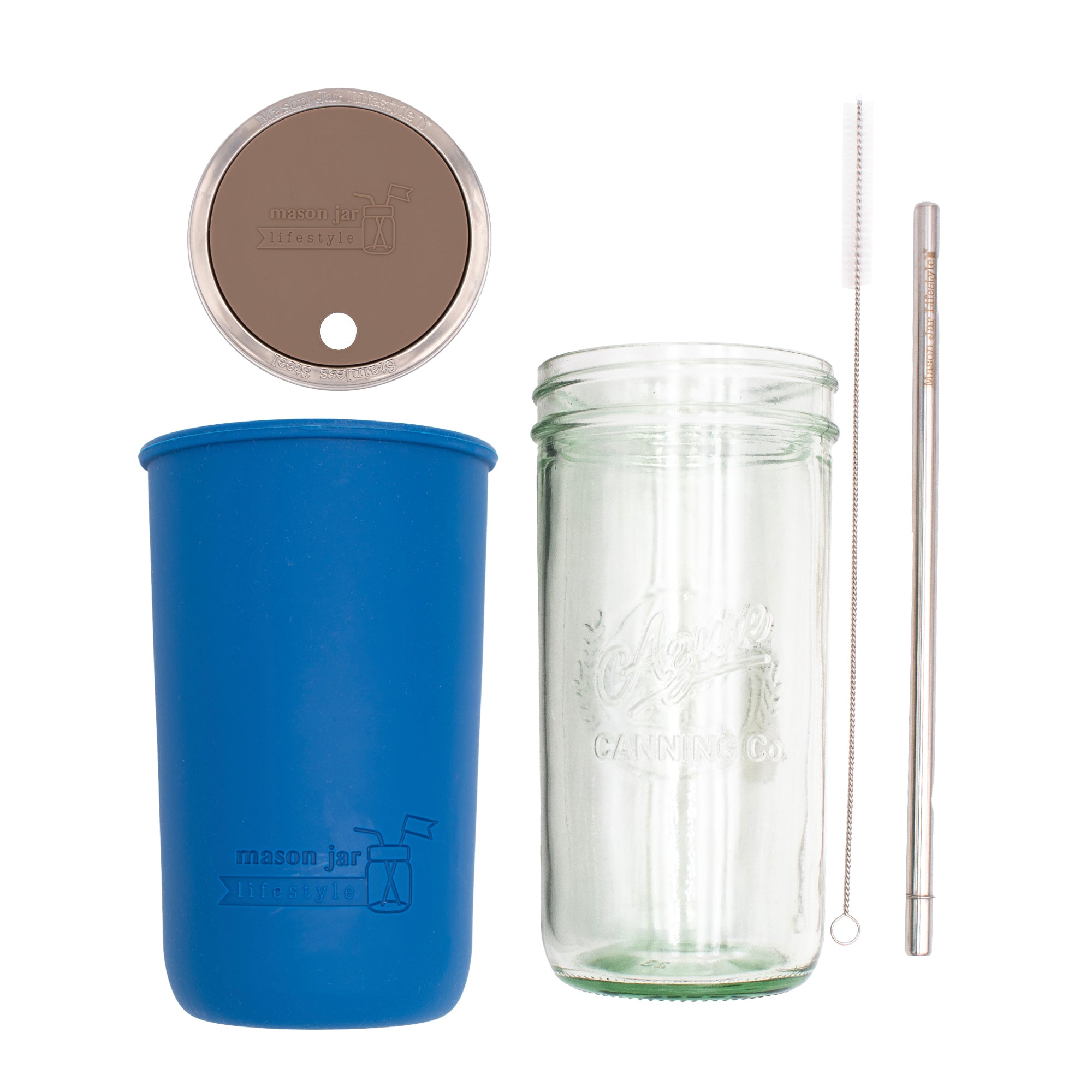 Mason Jar Lifestyle 24oz Pint & Half Water Bottle Travel Tumbler with Silicone Sleeve & Straw Lid