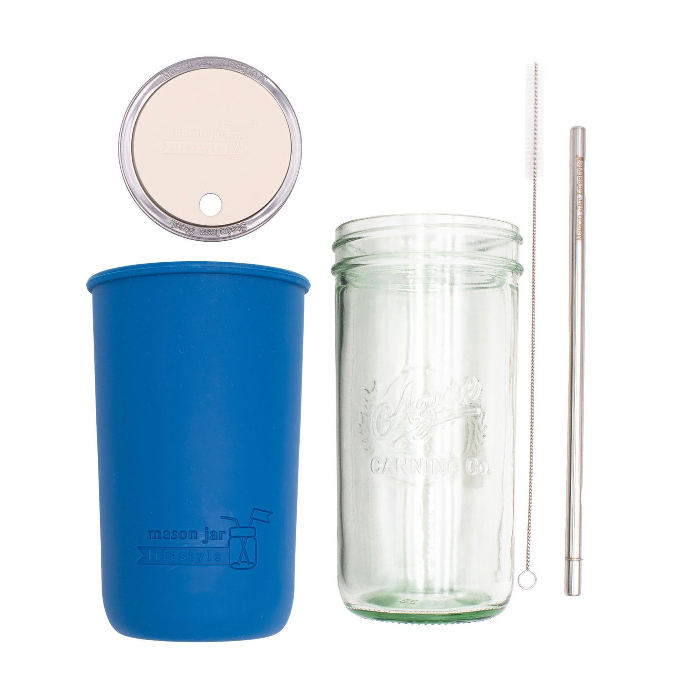 Mason Jar Lifestyle 24oz Pint & Half Water Bottle Travel Tumbler with Silicone Sleeve & Straw Lid