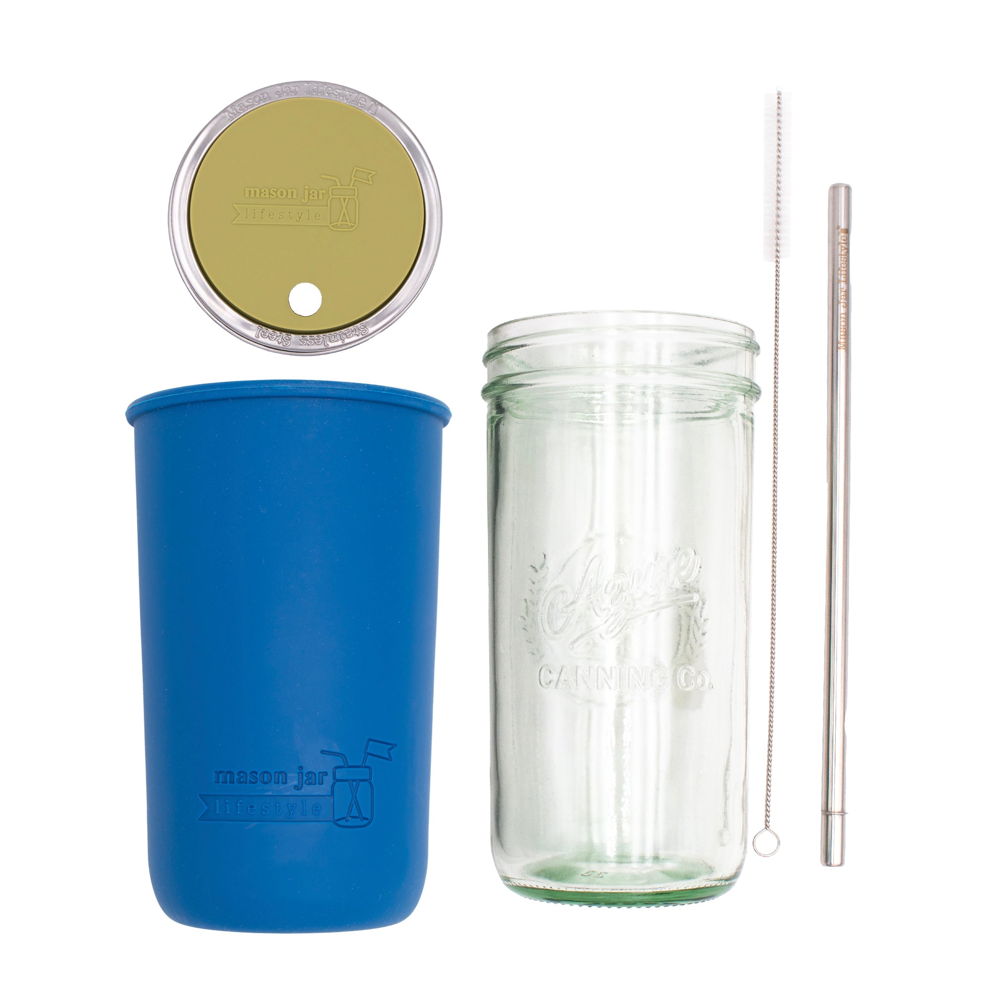 Mason Jar Lifestyle 24oz Pint & Half Water Bottle Travel Tumbler with Silicone Sleeve & Straw Lid
