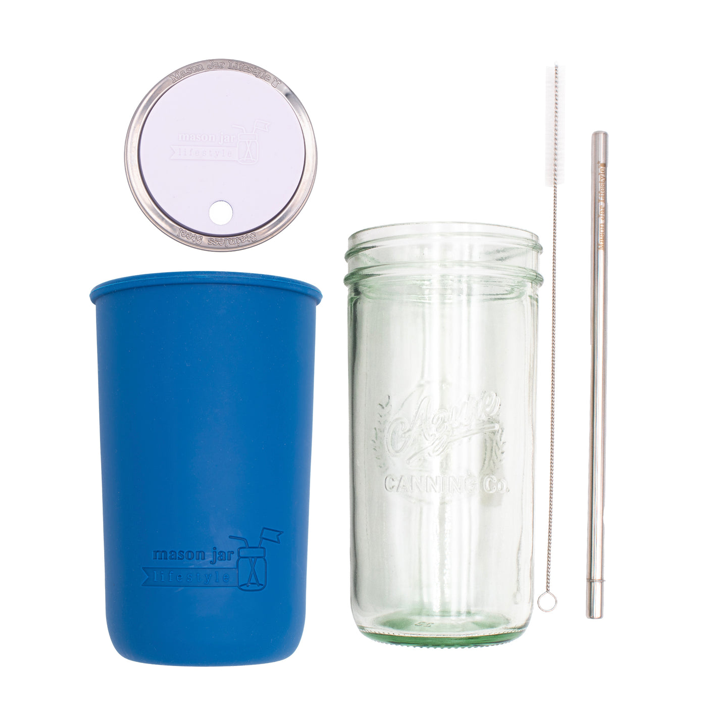 Mason Jar Lifestyle 24oz Pint & Half Water Bottle Travel Tumbler with Silicone Sleeve & Straw Lid