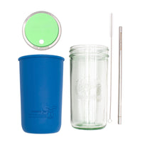 Pint and a half water bottle azure stainless steel straw cleaner pint and a half sleeve deep blue wide mouth straw hole lid mint green product on white