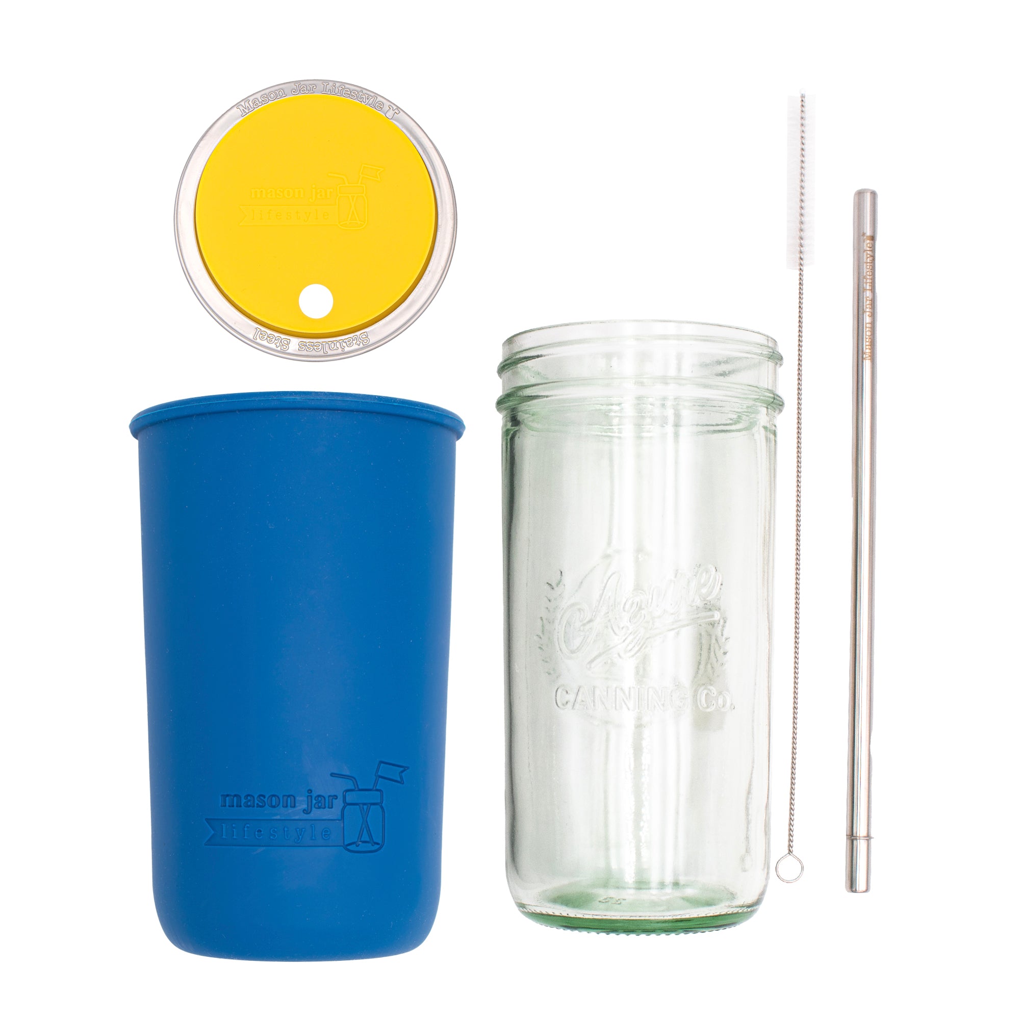 Mason Jar Lifestyle 24oz Pint & Half Water Bottle Travel Tumbler with Silicone Sleeve & Straw Lid