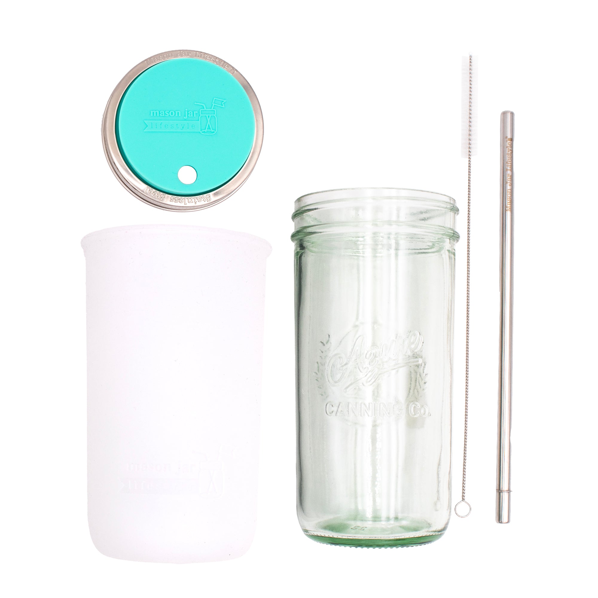 Pint and a half water bottle azure stainless steel straw cleaner pint and a half sleeve frost wide mouth straw hole lid aquamarine product on white components