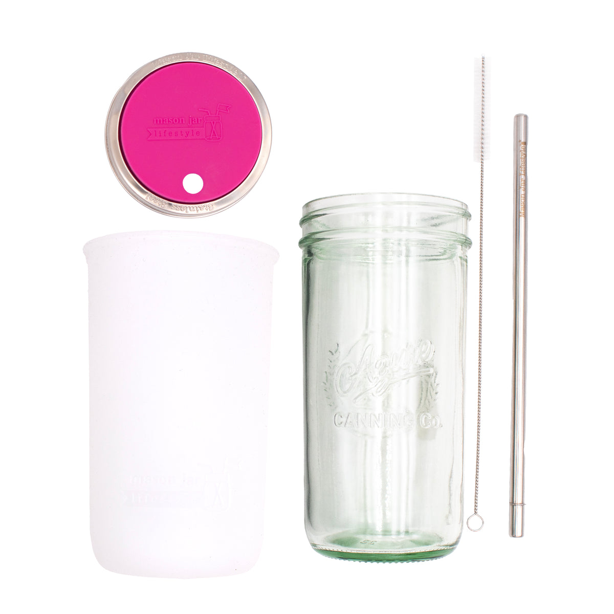Pint and a half water bottle azure stainless steel straw cleaner pint and a half sleeve frost wide mouth straw hole lid berry pink product on white components