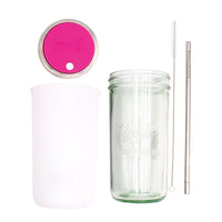 Pint and a half water bottle azure stainless steel straw cleaner pint and a half sleeve frost wide mouth straw hole lid berry pink product on white components