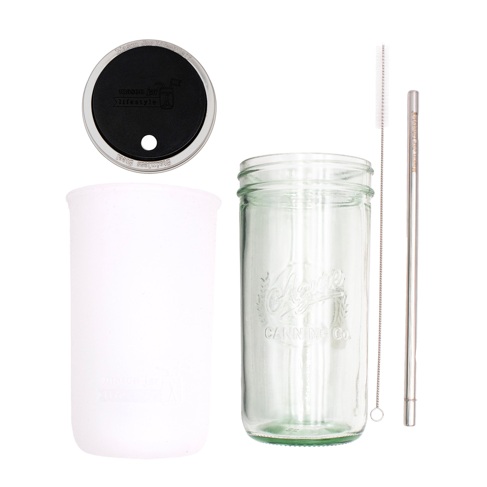 Pint and a half water bottle azure stainless steel straw cleaner pint and a half sleeve frost wide mouth straw hole lid black product on white components