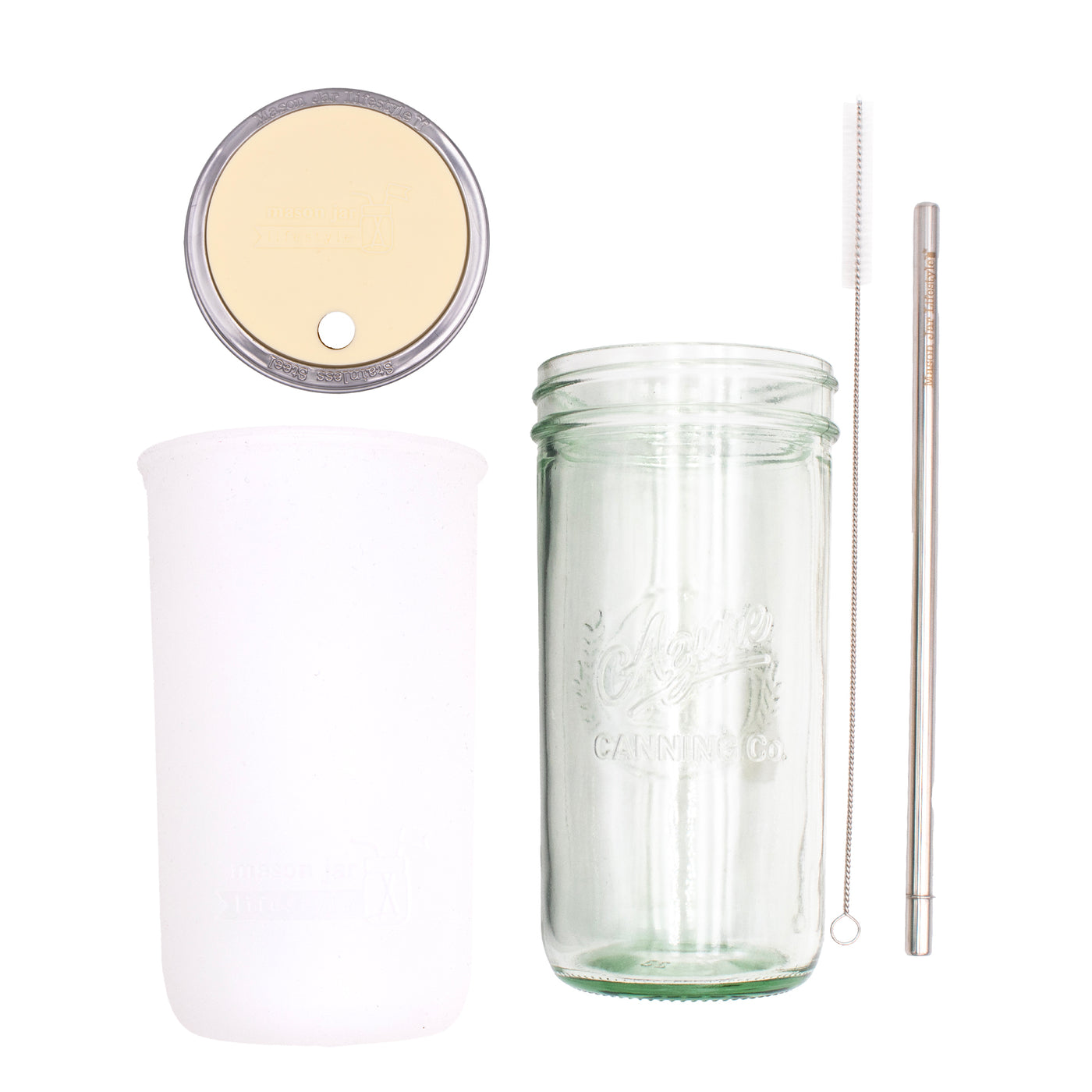 Mason Jar Lifestyle 24oz Pint & Half Water Bottle Travel Tumbler with Silicone Sleeve & Straw Lid