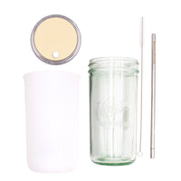 Mason Jar Lifestyle 24oz Pint & Half Water Bottle Travel Tumbler with Silicone Sleeve & Straw Lid