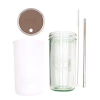 Pint and a half water bottle azure stainless steel straw cleaner pint and a half sleeve frost wide mouth straw hole lid cocoa brown product on white components