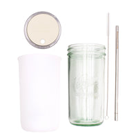 Pint and a half water bottle azure stainless steel straw cleaner pint and a half sleeve frost wide mouth straw hole lid greige product on white components