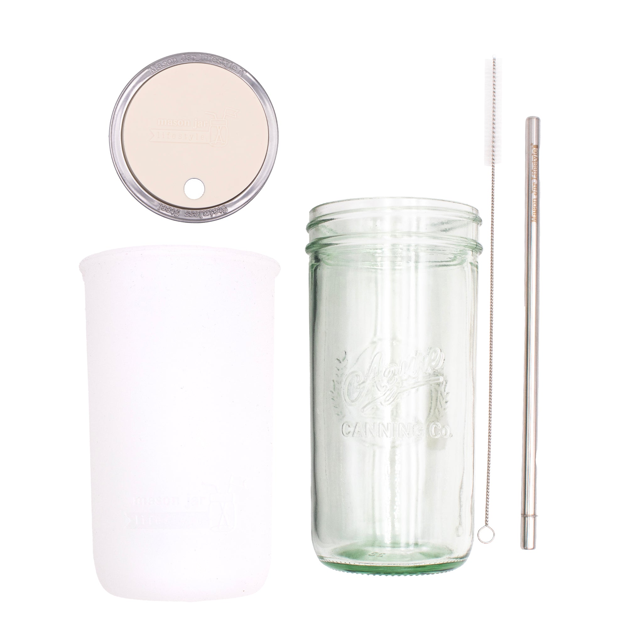 Mason Jar Lifestyle 24oz Pint & Half Water Bottle Travel Tumbler with Silicone Sleeve & Straw Lid