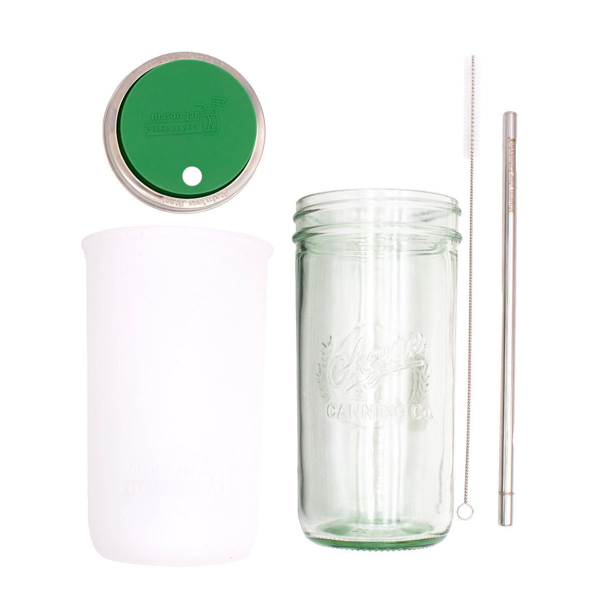 Pint and a half water bottle azure stainless steel straw cleaner pint and a half sleeve frost wide mouth straw hole lid leaf green product on white components