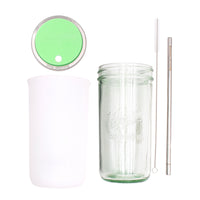 Pint and a half water bottle azure stainless steel straw cleaner pint and a half sleeve frost wide mouth straw hole lid mint green product on white components