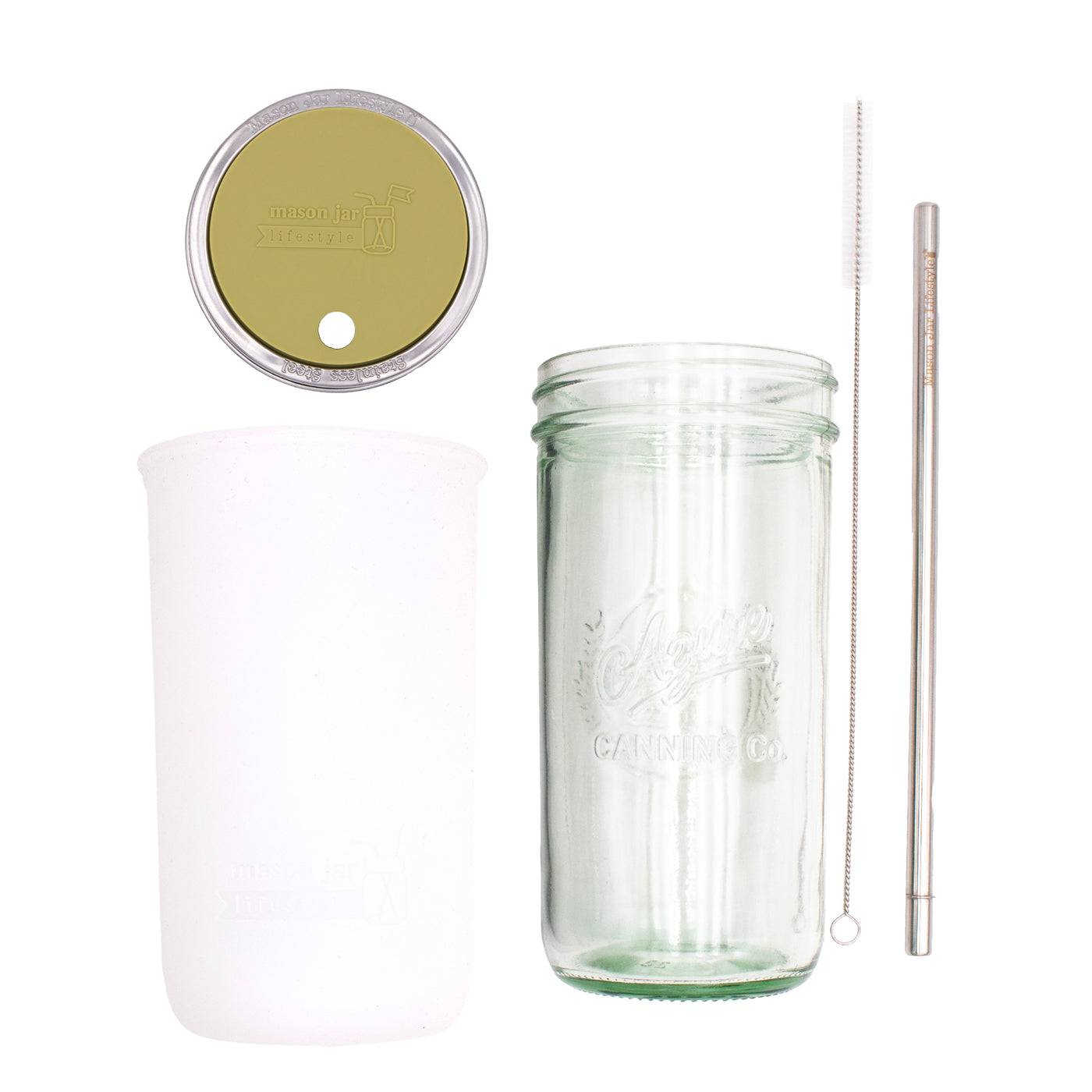 Mason Jar Lifestyle 24oz Pint & Half Water Bottle Travel Tumbler with Silicone Sleeve & Straw Lid