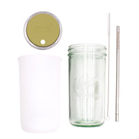 Mason Jar Lifestyle 24oz Pint & Half Water Bottle Travel Tumbler with Silicone Sleeve & Straw Lid