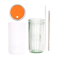 Mason Jar Lifestyle 24oz Pint & Half Water Bottle Travel Tumbler with Silicone Sleeve & Straw Lid