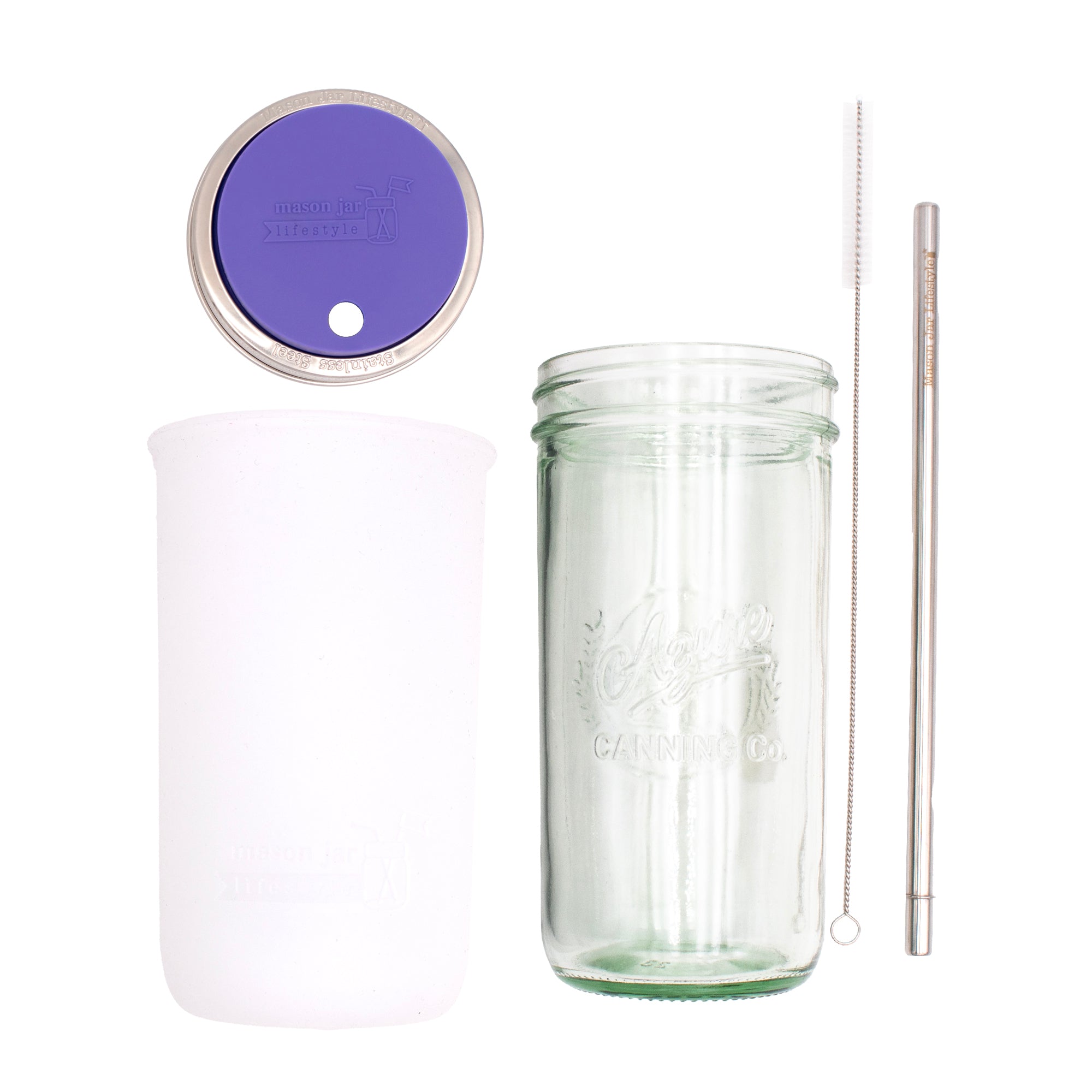 Pint and a half water bottle azure stainless steel straw cleaner pint and a half sleeve frost wide mouth straw hole lid ultra violet product on white components
