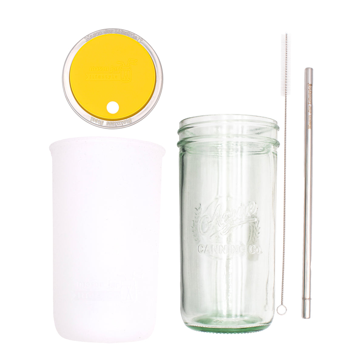Pint and a half water bottle azure stainless steel straw cleaner pint and a half sleeve frost wide mouth straw hole lid yellow product on white components