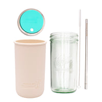 Mason Jar Lifestyle 24oz Pint & Half Water Bottle Travel Tumbler with Silicone Sleeve & Straw Lid