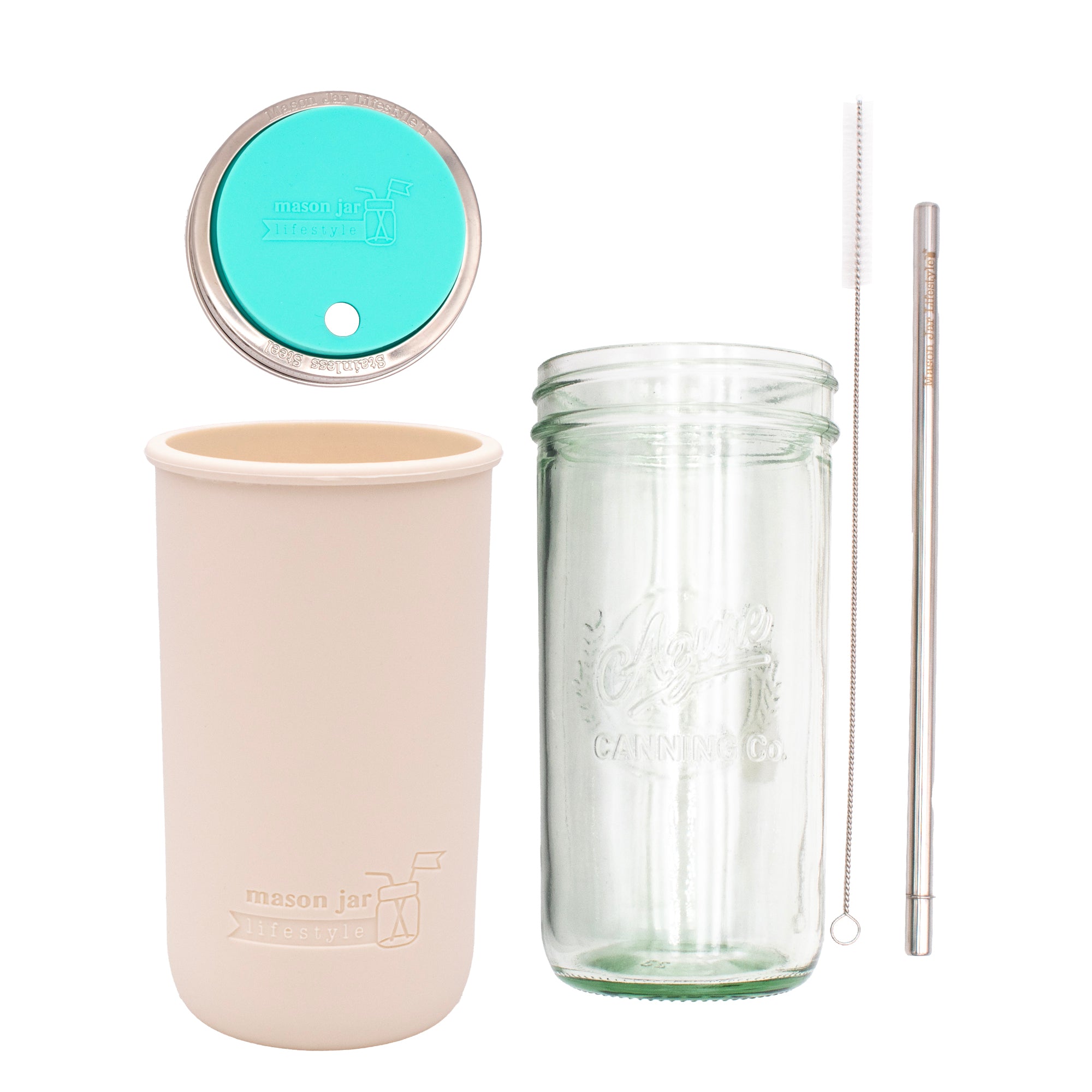 Mason Jar Lifestyle 24oz Pint & Half Water Bottle Travel Tumbler with Silicone Sleeve & Straw Lid