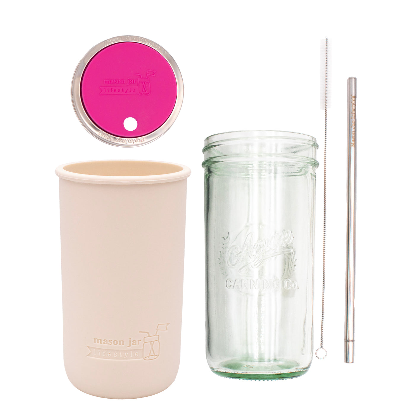 Mason Jar Lifestyle 24oz Pint & Half Water Bottle Travel Tumbler with Silicone Sleeve & Straw Lid