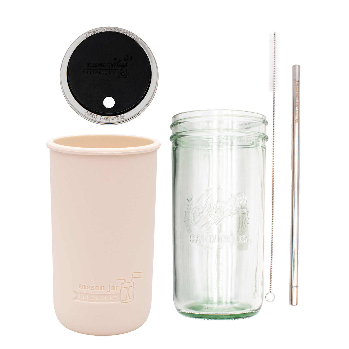Mason Jar Lifestyle 24oz Pint & Half Water Bottle Travel Tumbler with Silicone Sleeve & Straw Lid