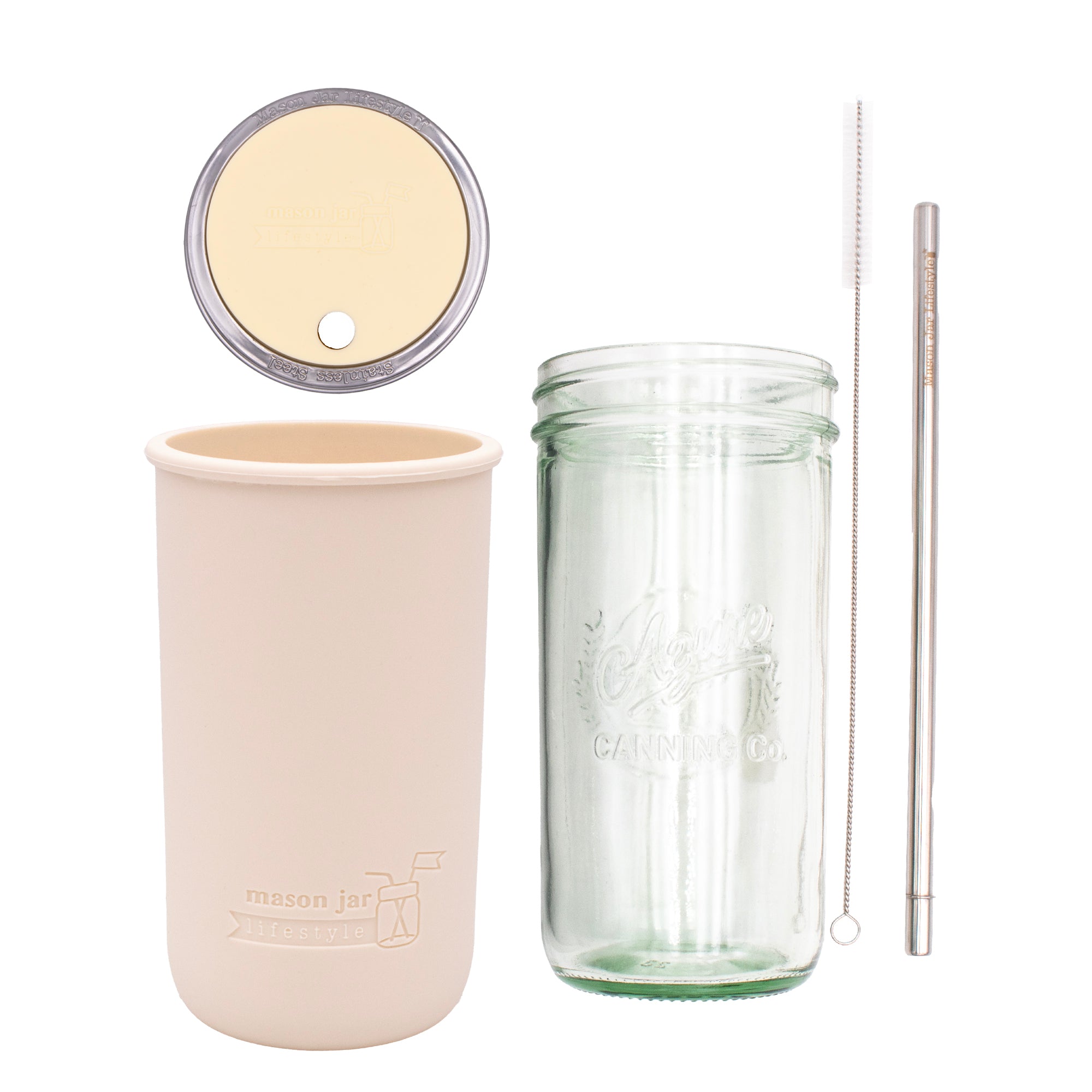Mason Jar Lifestyle 24oz Pint & Half Water Bottle Travel Tumbler with Silicone Sleeve & Straw Lid