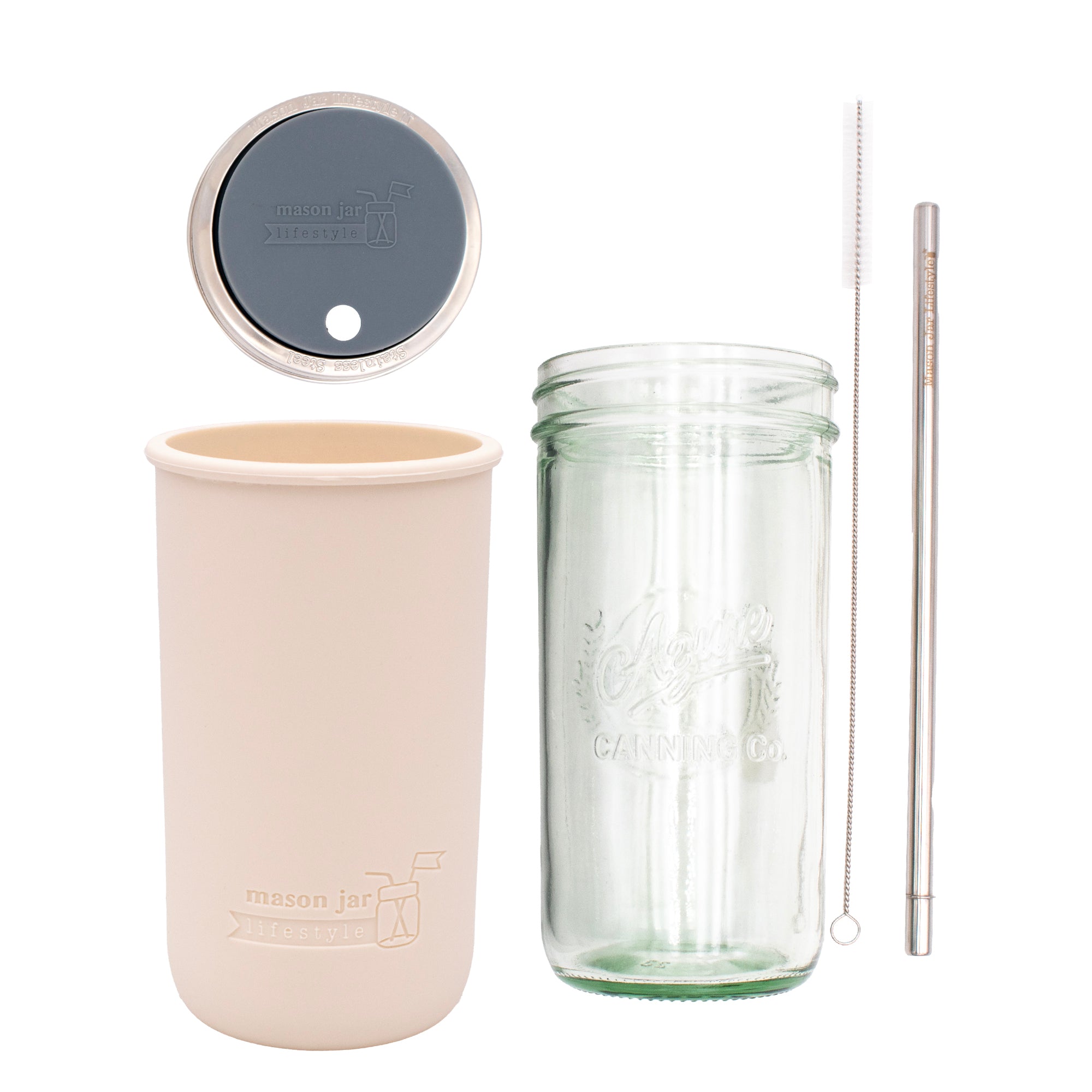 Mason Jar Lifestyle 24oz Pint & Half Water Bottle Travel Tumbler with Silicone Sleeve & Straw Lid