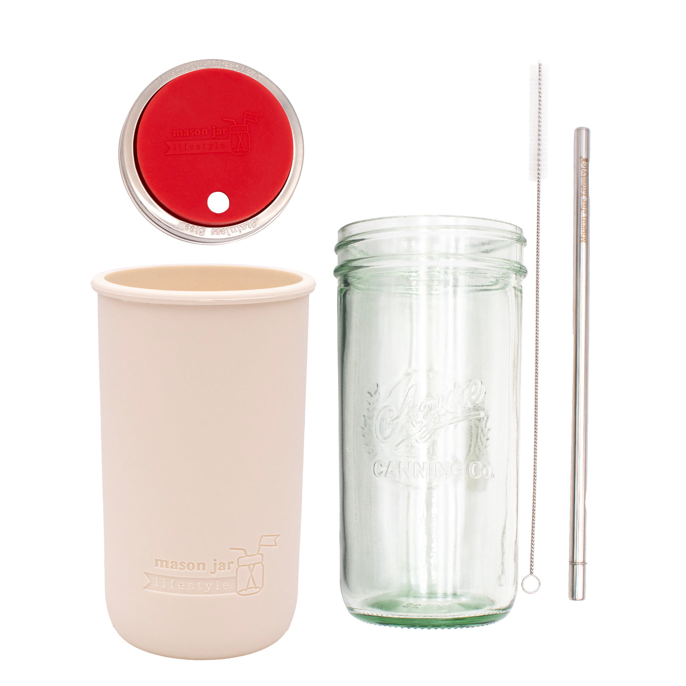 Mason Jar Lifestyle 24oz Pint & Half Water Bottle Travel Tumbler with Silicone Sleeve & Straw Lid