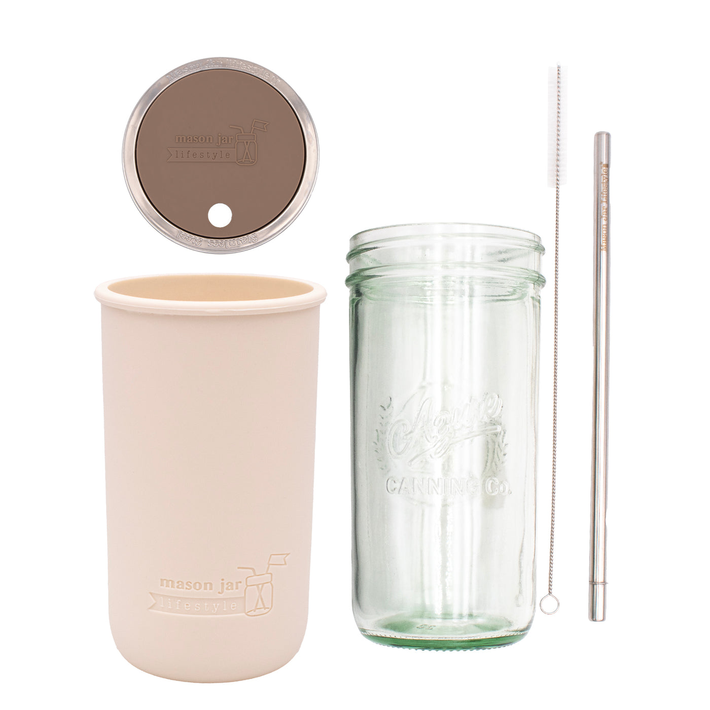 Mason Jar Lifestyle 24oz Pint & Half Water Bottle Travel Tumbler with Silicone Sleeve & Straw Lid
