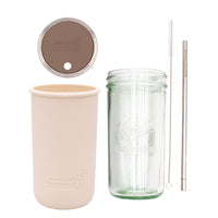 Mason Jar Lifestyle 24oz Pint & Half Water Bottle Travel Tumbler with Silicone Sleeve & Straw Lid